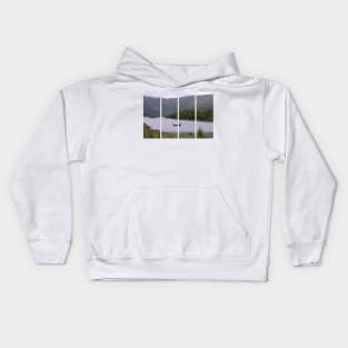 Wonderful landscapes in Norway. Nordland. Beautiful scenery of a valley with a picturesque boat in the Storvatnet lake. Rippled water in a cloudy summer day Kids Hoodie